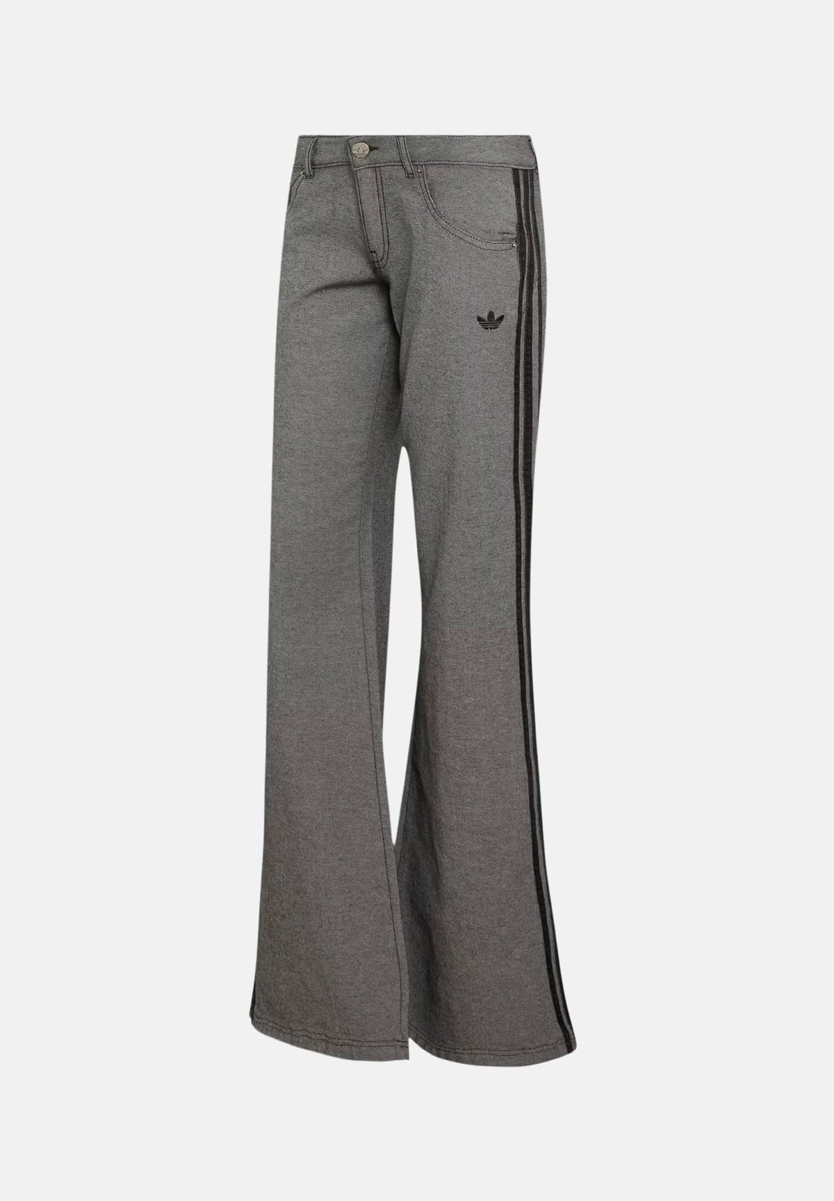ADIDAS ORIGINALS Pantaloni in jeans WIDE LEG grigi per donna con vita elasticizzata e bande laterali. KS9213 . ADIDAS ORIGINALS 
