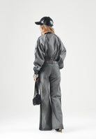 ADIDAS ORIGINALS Felpa con zip SST DENIM TRACKTOP grigia per donna con design cropped corto KS9215 . ADIDAS ORIGINALS 