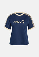 ADIDAS ORIGINALS T-shirt LINEAER IN MESH indigo-vaniglia, blu-crema da donna con logo frontale KS9841 . ADIDAS ORIGINALS 