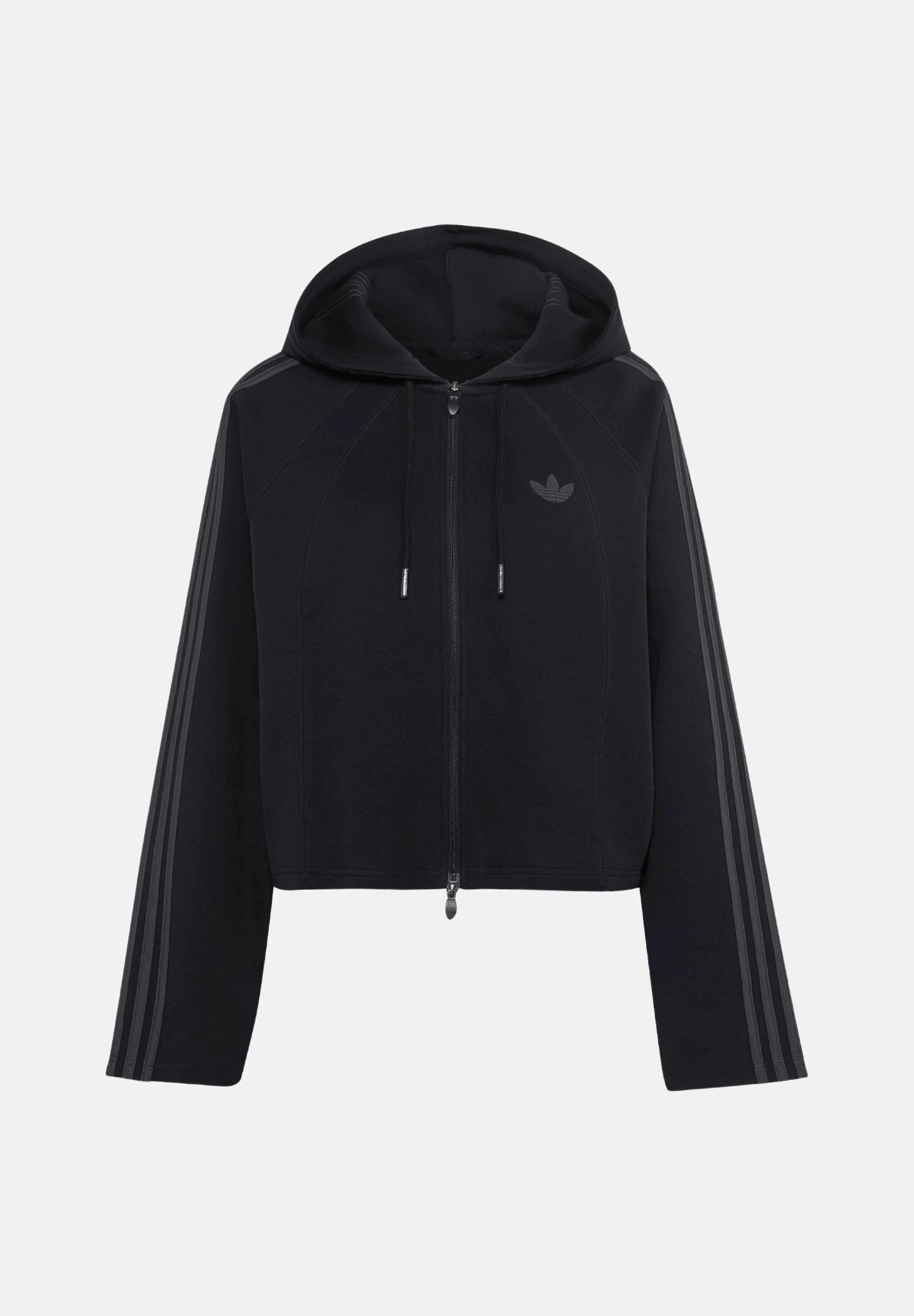 ADIDAS ORIGINALS Felpa nera da donna con zip e cappuccio e dettagli iconici adidas. KT1776 . ADIDAS ORIGINALS 