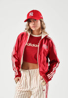 ADIDAS ORIGINALS Felpa con zip DOUBLE FACE FIREBIRD vaniglia-rossa da donna con 3-stripes iconiche KT1850 . ADIDAS ORIGINALS 