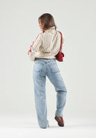 ADIDAS ORIGINALS Felpa con zip ADICOLOR PINSTRIPE vaniglia da donna con 3-stripes iconiche KT1850 . ADIDAS ORIGINALS 