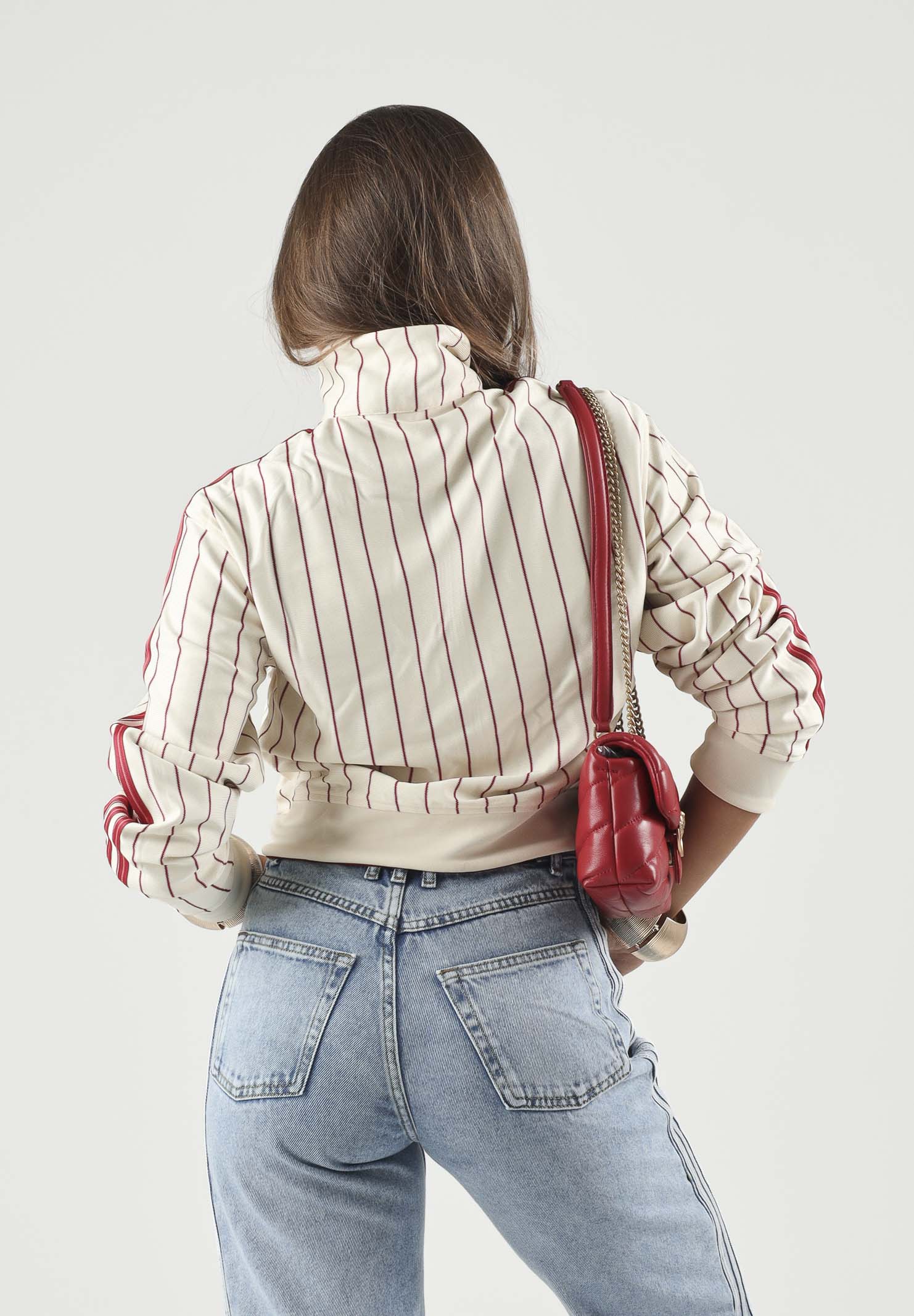 ADIDAS ORIGINALS Felpa con zip ADICOLOR PINSTRIPE vaniglia da donna con 3-stripes iconiche KT1850 . ADIDAS ORIGINALS 