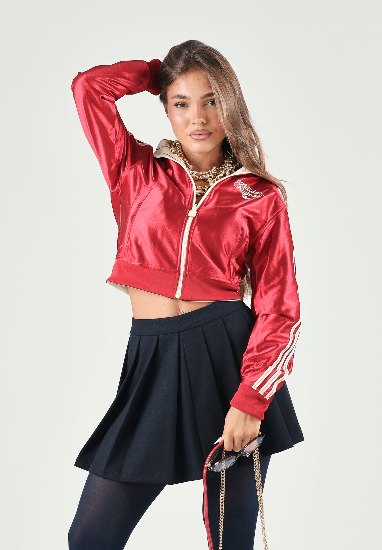 ADIDAS ORIGINALS Felpa con zip ADICOLOR PINSTRIPE vaniglia da donna con 3-stripes iconiche KT1850 . ADIDAS ORIGINALS 