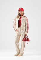 ADIDAS ORIGINALS Felpa con zip DOUBLE FACE FIREBIRD vaniglia-rossa da donna con 3-stripes iconiche KT1850 . ADIDAS ORIGINALS 