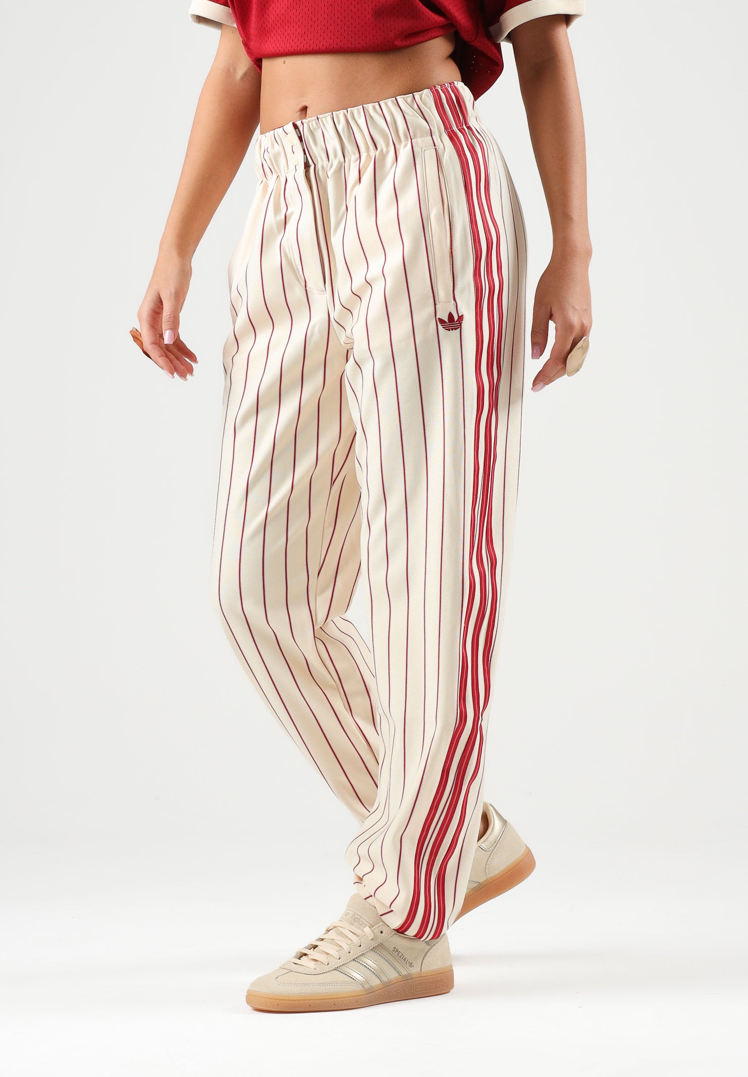 ADIDAS ORIGINALS Pantaloni beige FIREBIRD per uomo e donna con motivo a righe sottili e gamba dritta KT1851 . ADIDAS ORIGINALS 