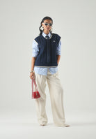 ADIDAS ORIGINALS Gilet CABLE KNIT indigo blu notte da donna con motivo a trecce <BR/> KT1861 . ADIDAS ORIGINALS 