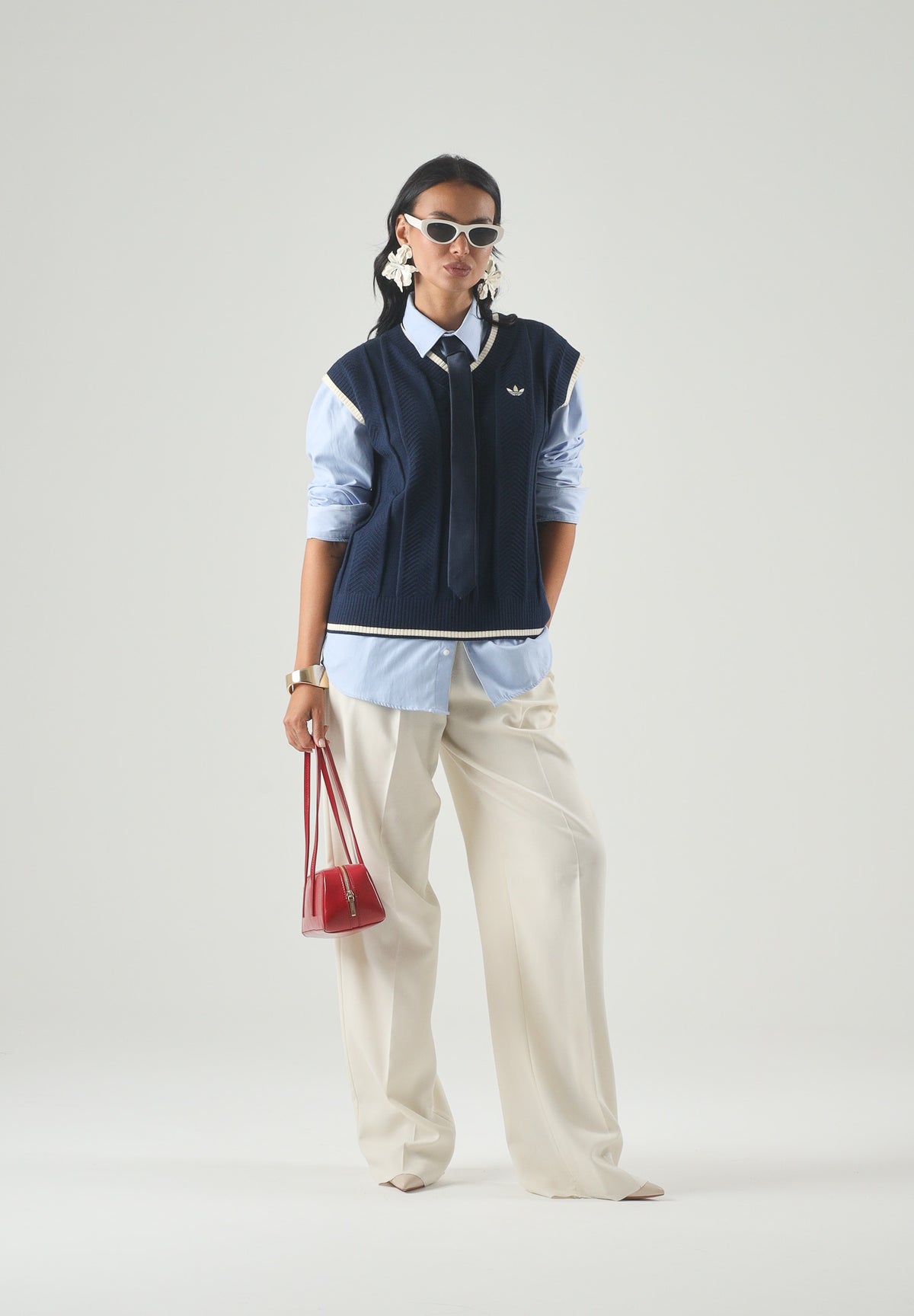 ADIDAS ORIGINALS  Gilet in maglia CABLE KNIT indigo blu notte da donna con motivo a trecce <BR/> KT1861 . ADIDAS ORIGINALS 