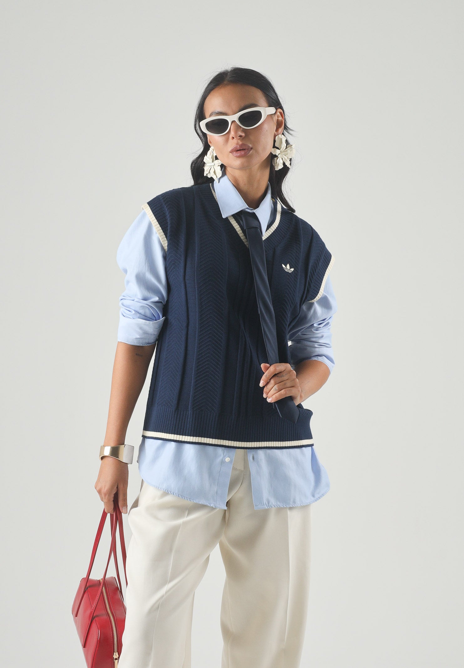 ADIDAS ORIGINALS Gilet CABLE KNIT indigo blu notte da donna con motivo a trecce <BR/> KT1861 . ADIDAS ORIGINALS 