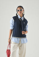 ADIDAS ORIGINALS Gilet CABLE KNIT indigo blu notte da donna con motivo a trecce <BR/> KT1861 . ADIDAS ORIGINALS 