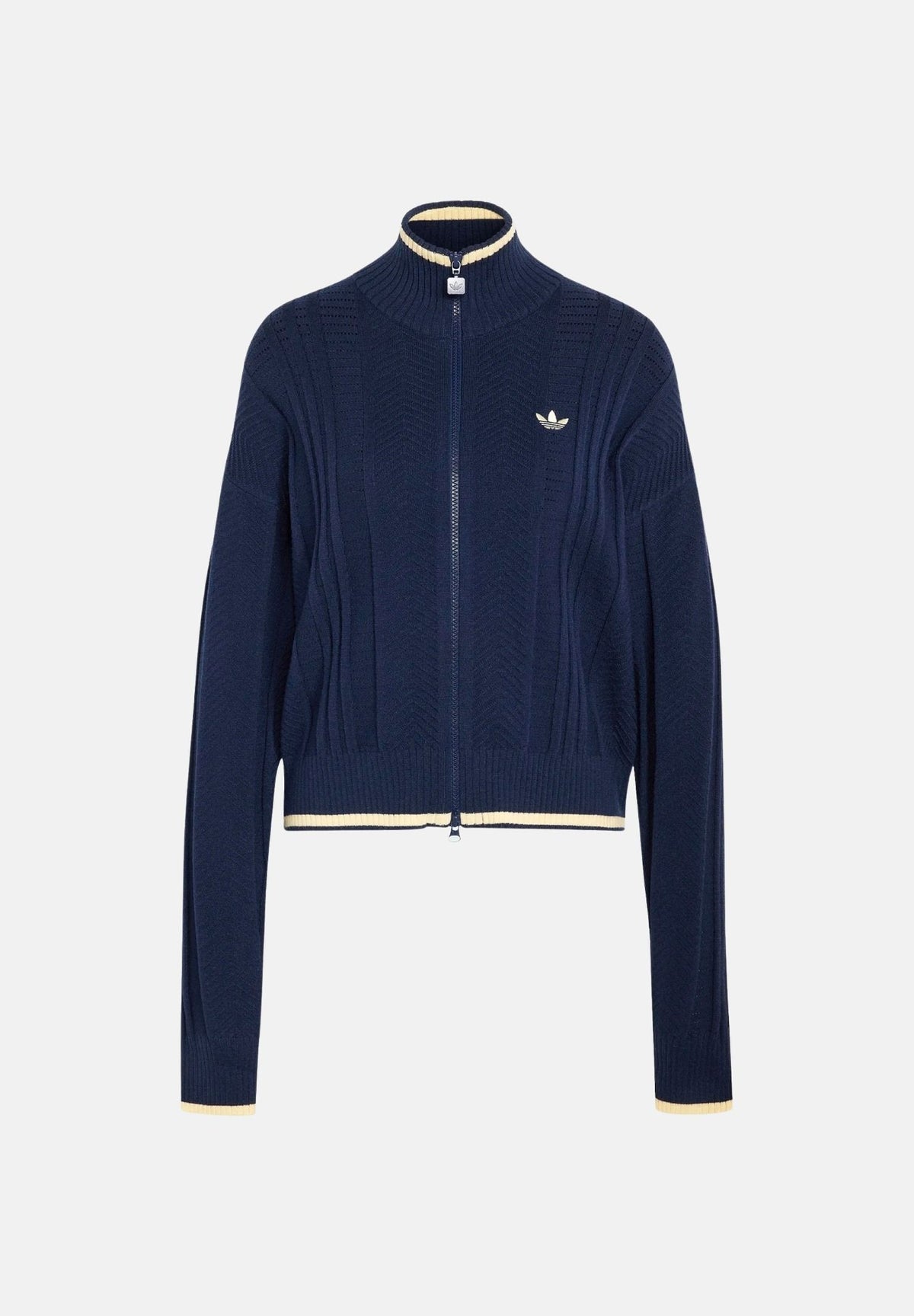 ADIDAS ORIGINALS Cardigan con zip TRACK TOP CABLE KNIT Night Indigo, blu navy, donna. KT1864 . ADIDAS ORIGINALS 