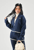 ADIDAS ORIGINALS Felpa con zip TRACK TOP CABLE KNIT Night Indigo, blu navy, donna. KT1864 . ADIDAS ORIGINALS 