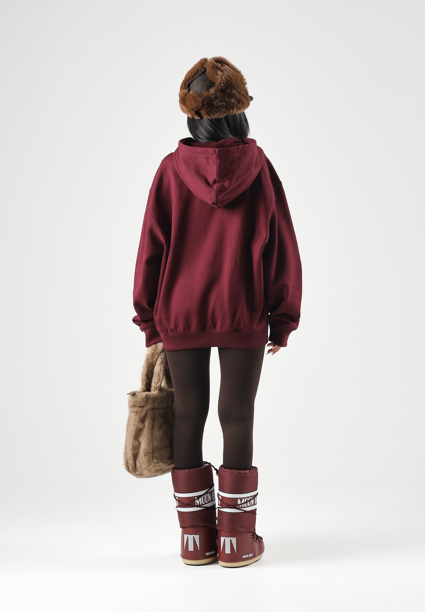ADIDAS ORIGINALS Felpa con cappuccio ESSENTIALS OVERSIZE Maroon bordeaux da donna in tinta unita KT2274 . ADIDAS ORIGINALS 