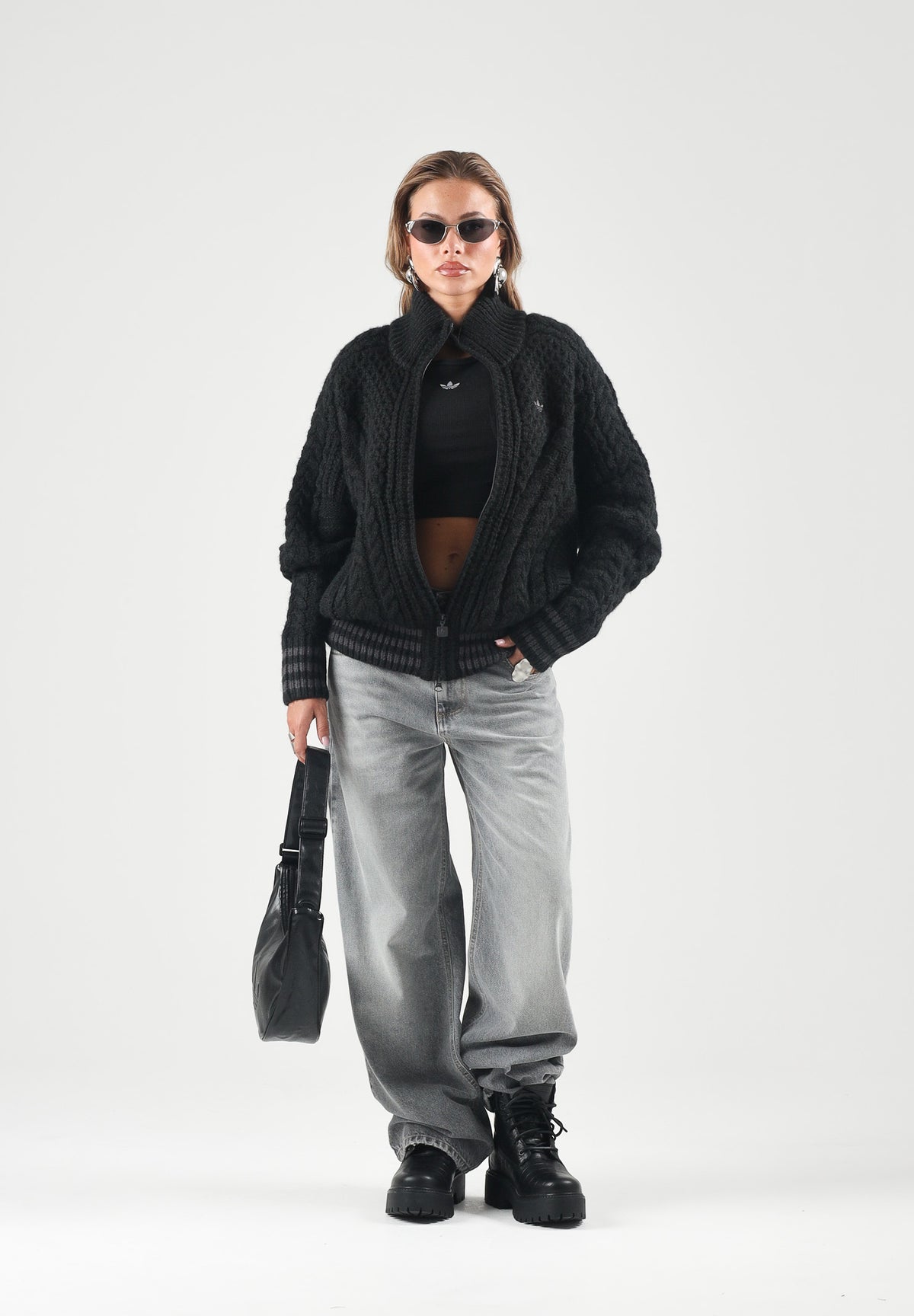 ADIDAS ORIGINALS Cardigan con zip TRACK TOP nero per uomo e donna con  lavorazione a trecce. KT2289 . ADIDAS ORIGINALS 