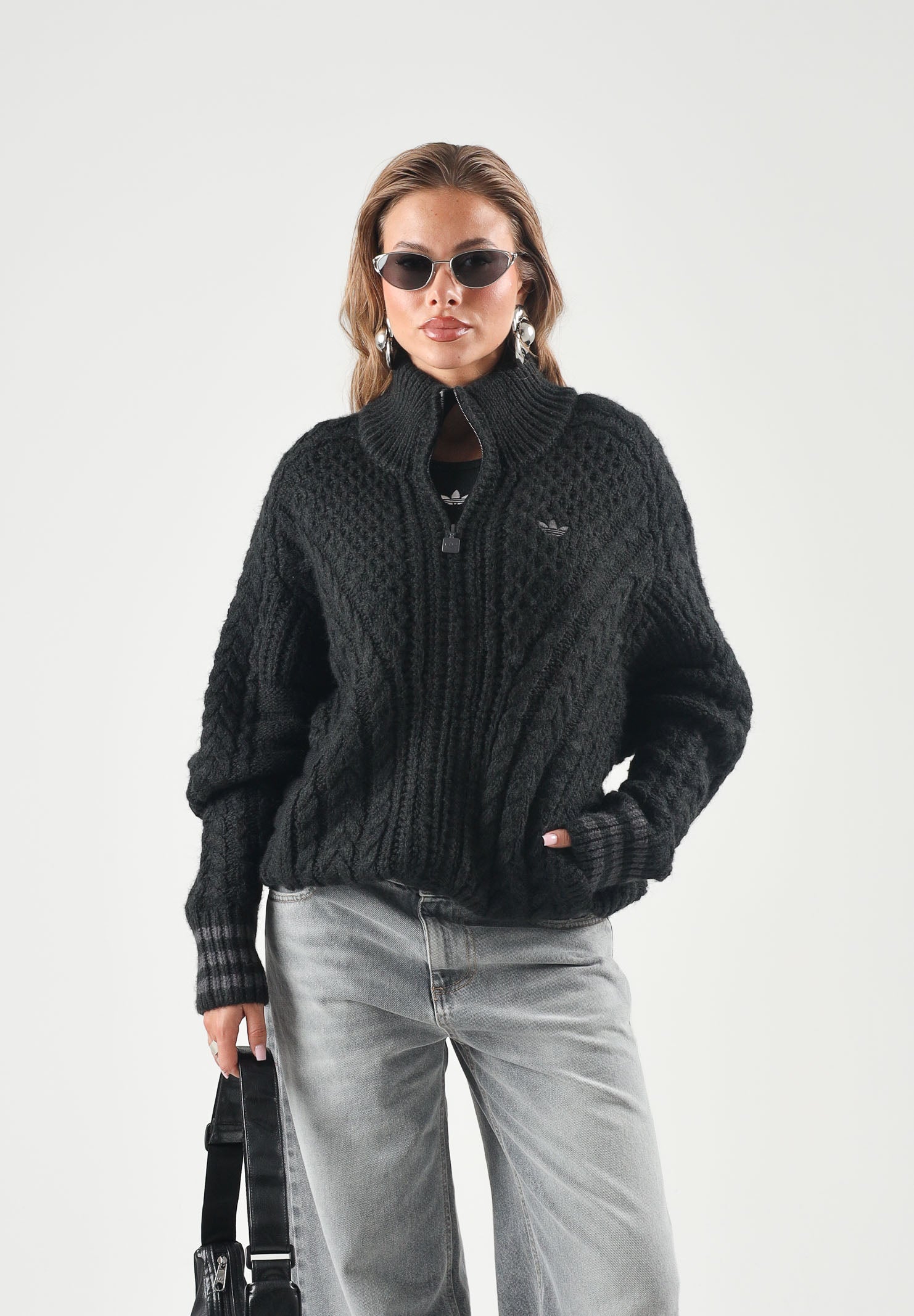 ADIDAS ORIGINALS Cardigan con zip TRACK TOP nero per uomo e donna con  lavorazione a trecce. KT2289 . ADIDAS ORIGINALS 