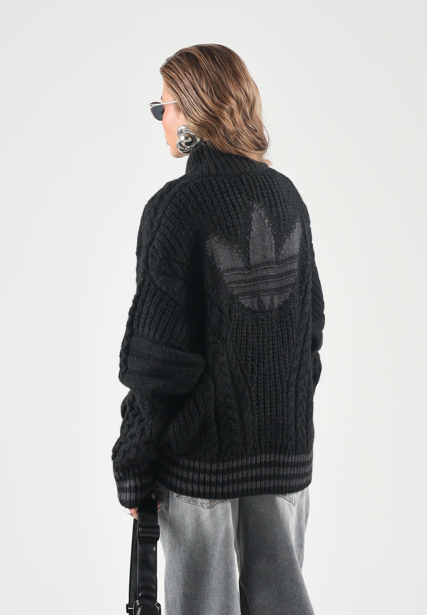 ADIDAS ORIGINALS Cardigan con zip CABLE KNIT TRACK TOP nero per uomo e donna con  lavorazione a trecce. KT2289 . ADIDAS ORIGINALS 