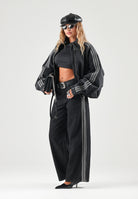 ADIDAS ORIGINALS Giubbotto di jeans denim-nero per uomo e donna con iconiche 3-stripes<BR/> KT4233 . ADIDAS ORIGINALS 
