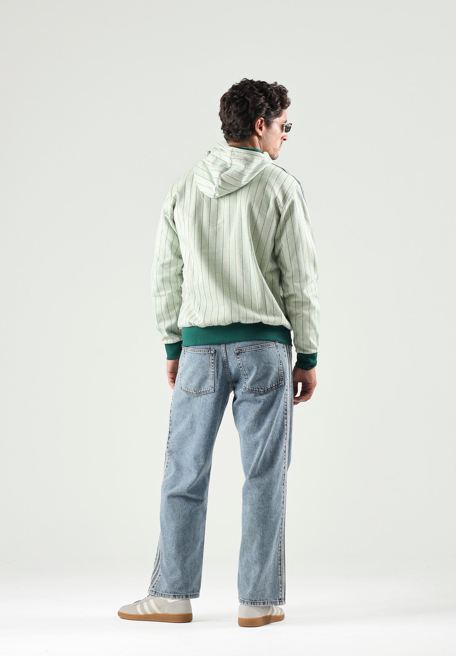 ADIDAS ORIGINALS Felpa PINSTRIPES HOODIE Warm Vanilla, beige e verde da uomo con cappuccio KT4325 . ADIDAS ORIGINALS 