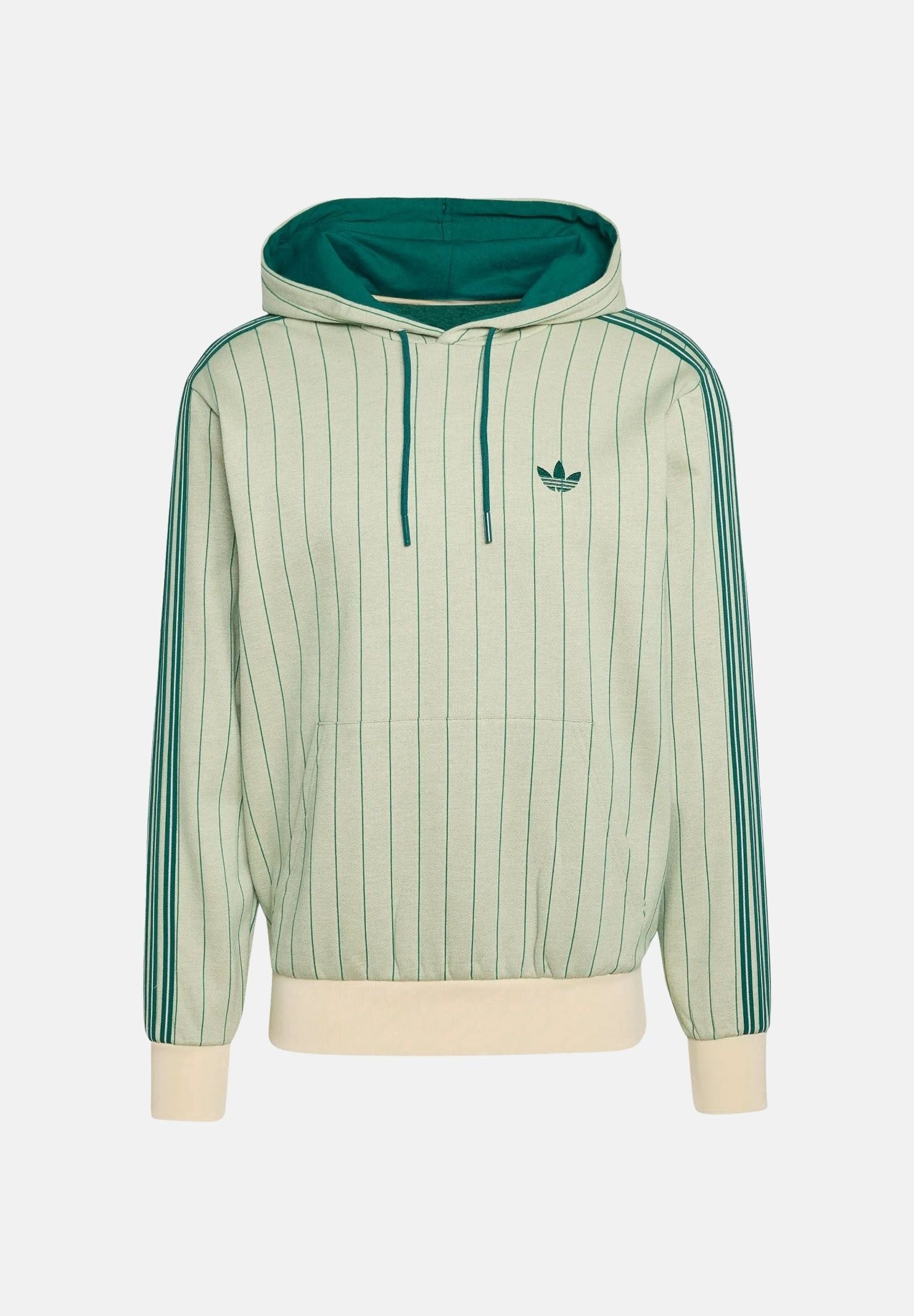 ADIDAS ORIGINALS Felpa PINSTRIPES HOODIE Warm Vanilla, beige e verde da uomo con cappuccio KT4325 . ADIDAS ORIGINALS 