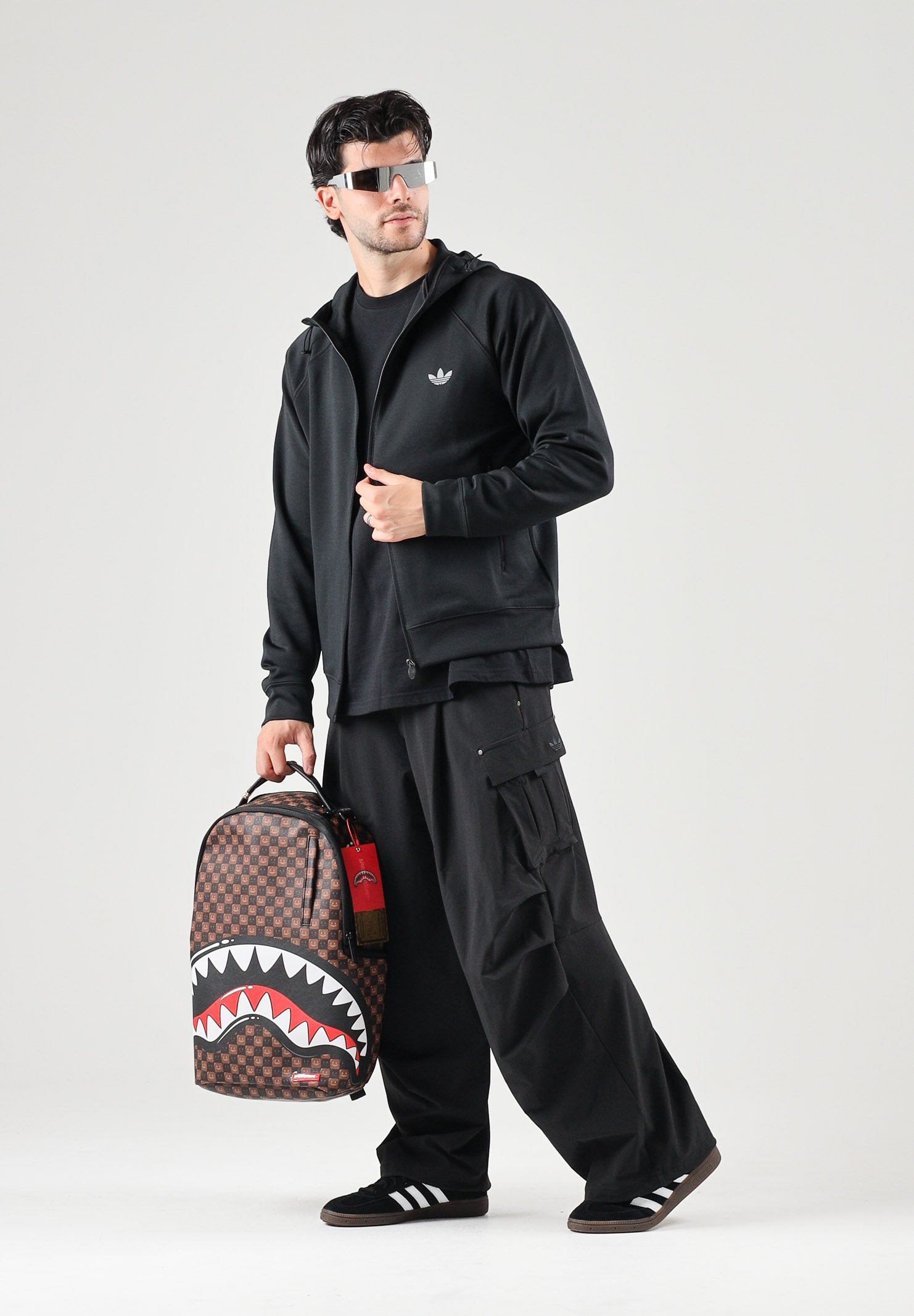 ADIDAS ORIGINALS Felpa con zip TREFOIL ESSENTIALS SPACER nera da uomo con cappuccio KT4620 . ADIDAS ORIGINALS 
