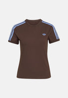 ADIDAS ORIGINALS T-shirt 3 STRIPES SLIM Auco Blufus Marrone da donna con iconiche 3-Stripes KU8194 . ADIDAS ORIGINALS 