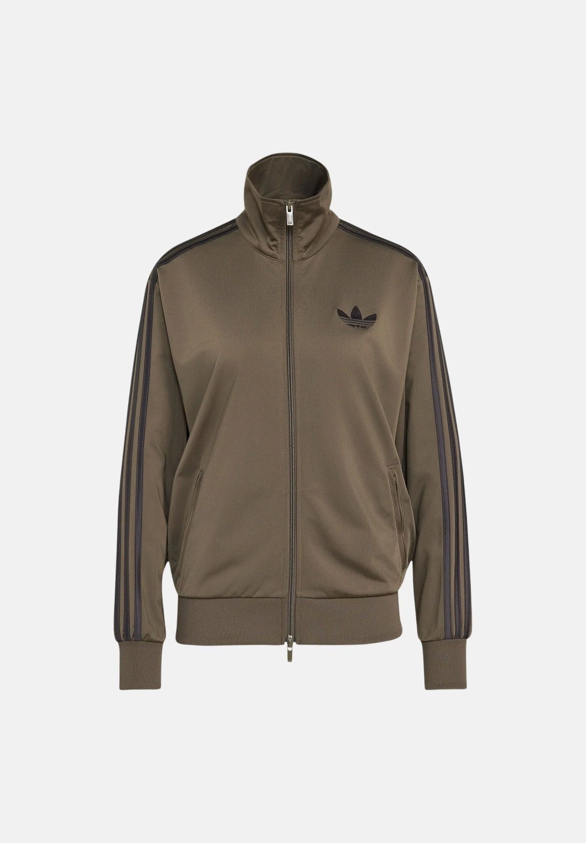 ADIDAS ORIGINALS Felpa con zip FIREBIRD  marrone scuro da donna con 3-stripes iconiche in tessuto acetato KU8198 . ADIDAS ORIGINALS 
