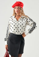 ADIDAS ORIGINALS Felpa con zip Satin Polka Dots TT panna e nera da donna KV1165 . ADIDAS ORIGINALS 