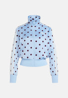 ADIDAS ORIGINALS Felpa con zip SATIN POLKA DOTS TT TRACK  azzurra e bordeux da donna in tessuto satinato KV1167 . ADIDAS ORIGINALS 