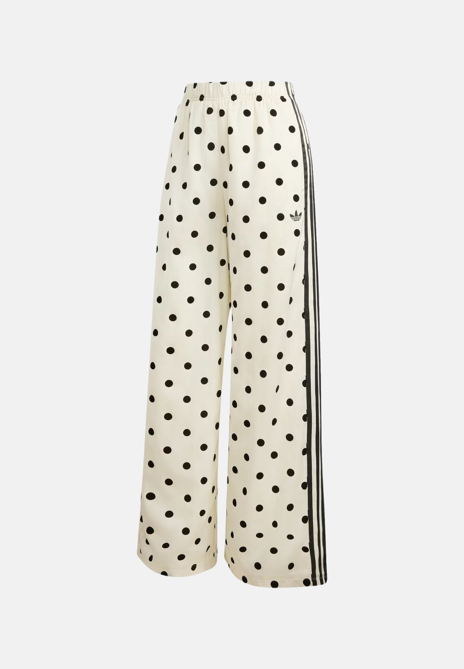 ADIDAS ORIGINALS Pantaloni SATIN POLKA DOTS WIDE LEG off-white bianco da donna con texture a pois, effetto satinato KV1168 . ADIDAS ORIGINALS 