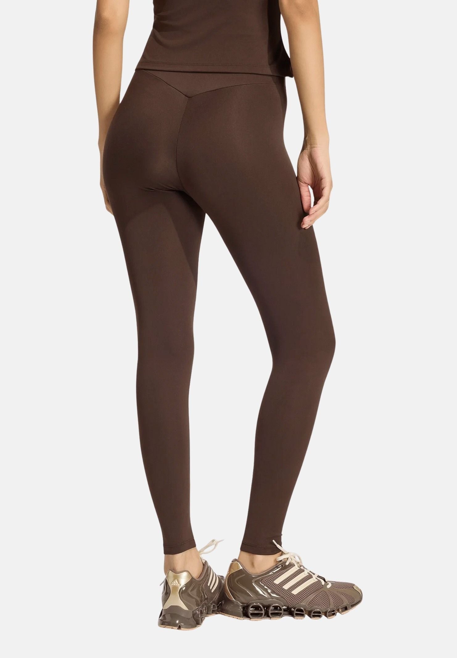 ADIDAS ORIGINALS Leggings ESSENTIALS POLYESTER aurora coffè marrone da donna con vita alta e piccolo logo Trefoil. KV9150 . ADIDAS ORIGINALS 