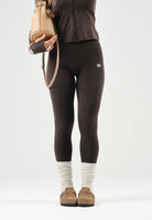 ADIDAS ORIGINALS Leggings ESSENTIALS POLYESTER aurora coffè marrone da donna con vita alta e piccolo logo Trefoil. KV9150 . ADIDAS ORIGINALS 
