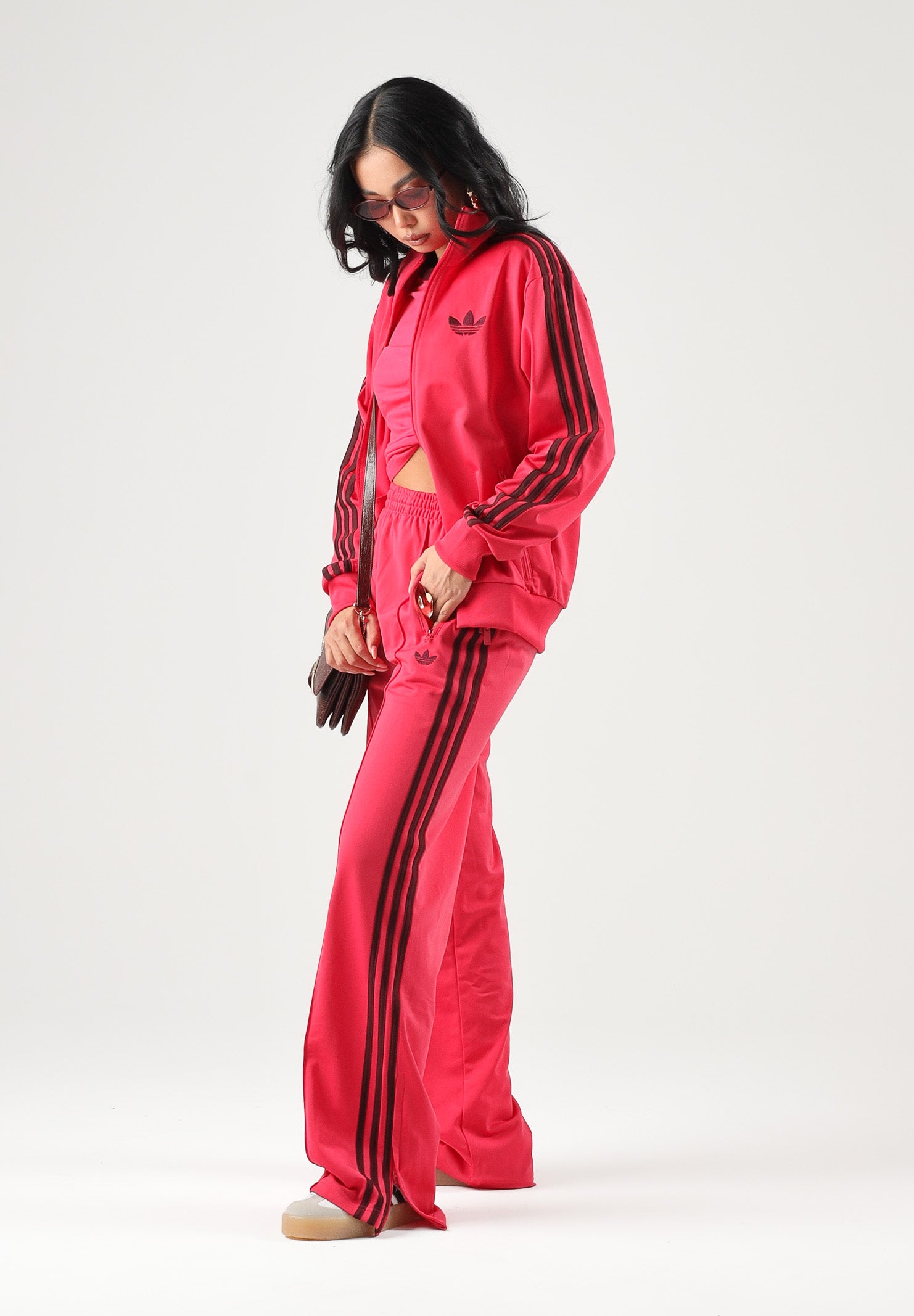 ADIDAS ORIGINALS Felpa con zip FIREBIRD TRACK TOP power pink rosa acceso da donna con logo trefoil e tessuto acetato KW0224 . ADIDAS ORIGINALS 