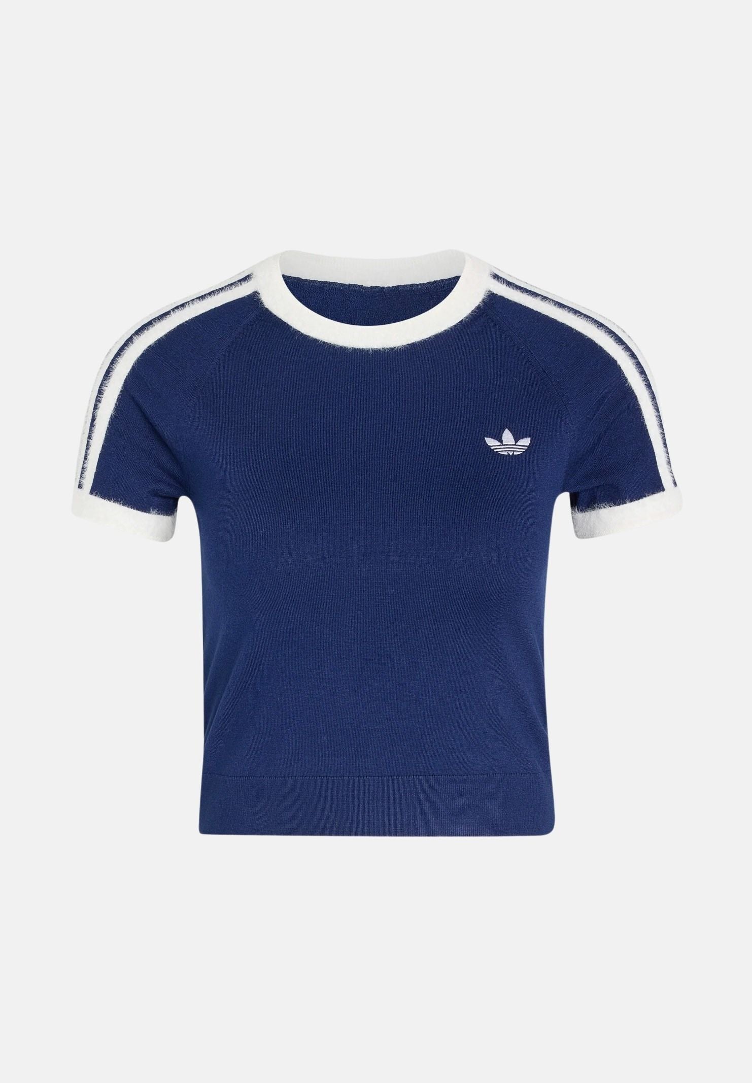 ADIDAS ORIGINALS T-shirt KNITTED T-SHIRT Dark Blue, blu scuro da donna con logo Trefoil ricamato. KW2606 . ADIDAS ORIGINALS 