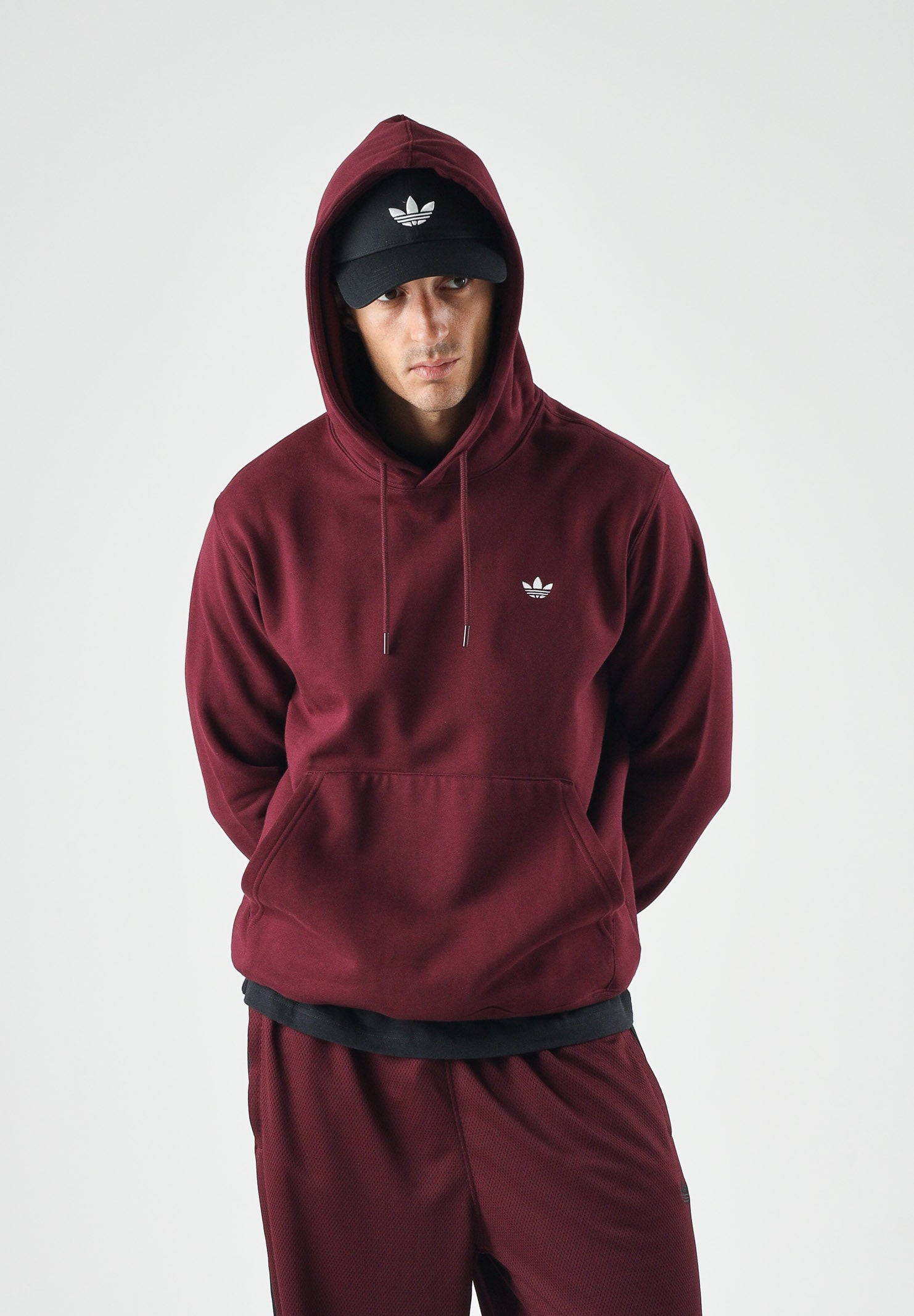 ADIDAS ORIGINALS Felpa TREFOIL ESSENTIAS HOODIE marron bordeaaux da uomo<BR/> KW5048 . ADIDAS ORIGINALS 