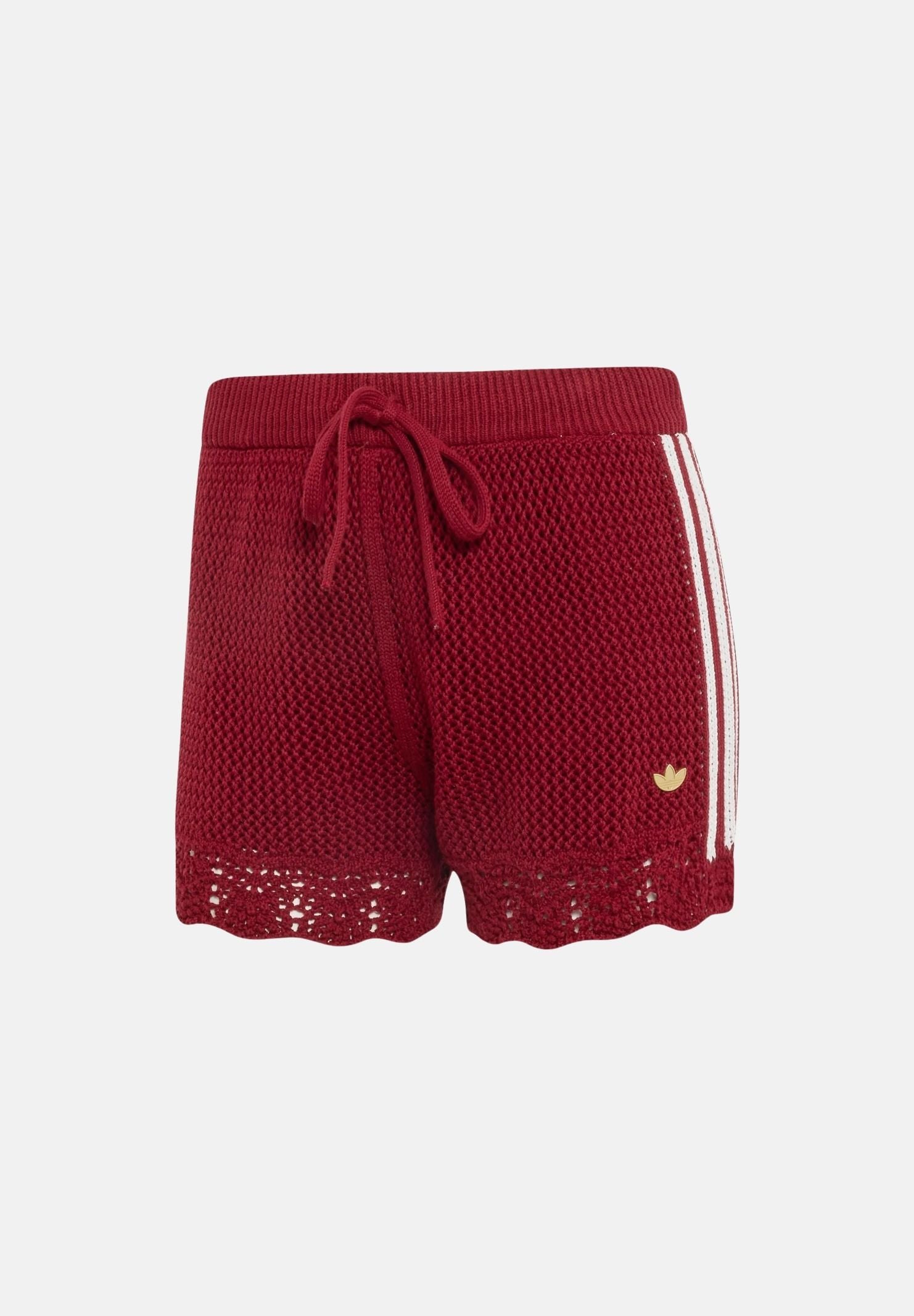 ADIDAS ORIGINALS shorts RESORT S bordeaux da donna in maglia traforata crochet, con coulisse, tre strisce laterali e fondo smerlato. KX0724 . ADIDAS ORIGINALS 