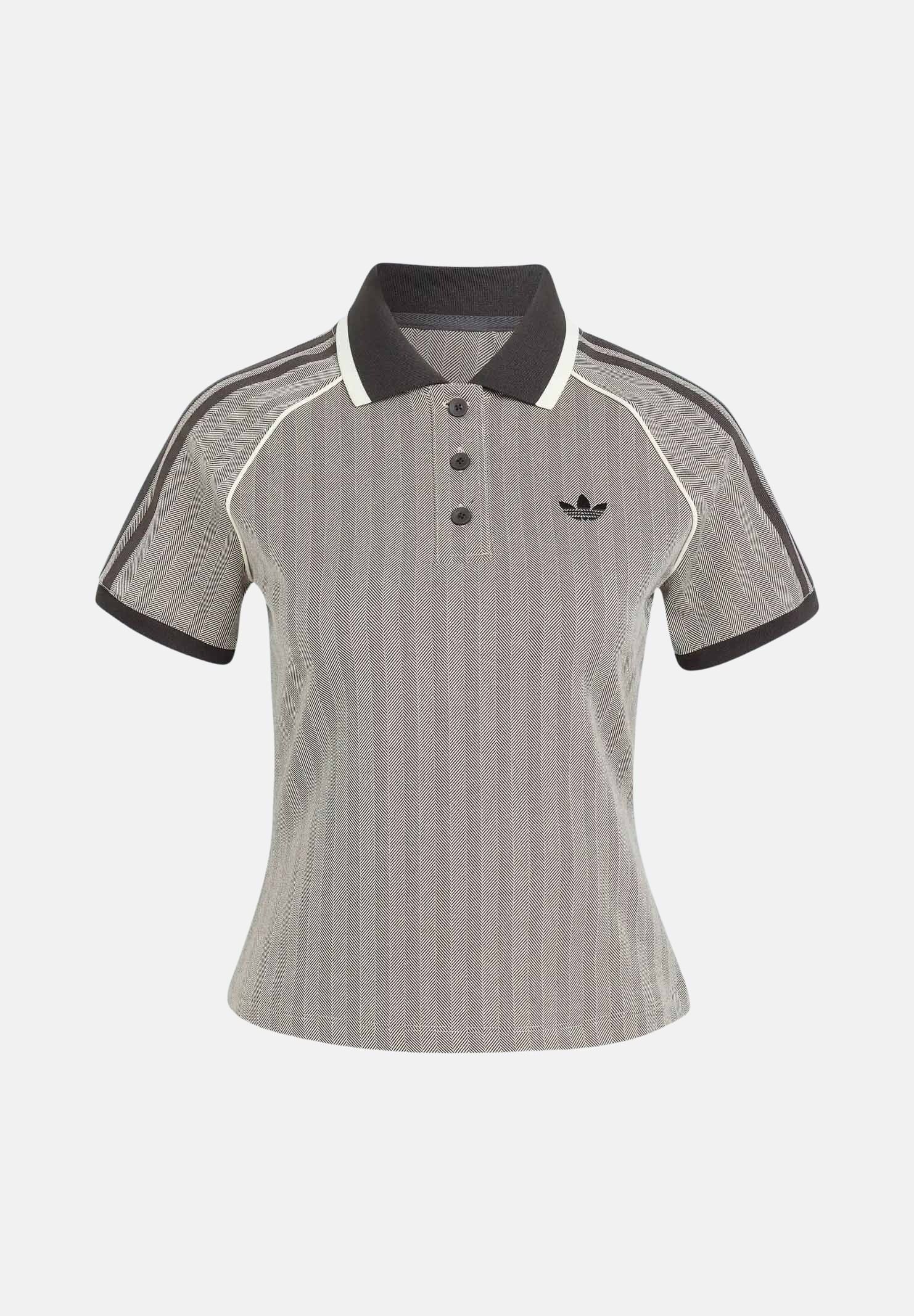 ADIDAS ORIGINALS polo TWEED POLO SHIRT light brown marrone chiaro e nero donna. KX1871 . ADIDAS ORIGINALS 