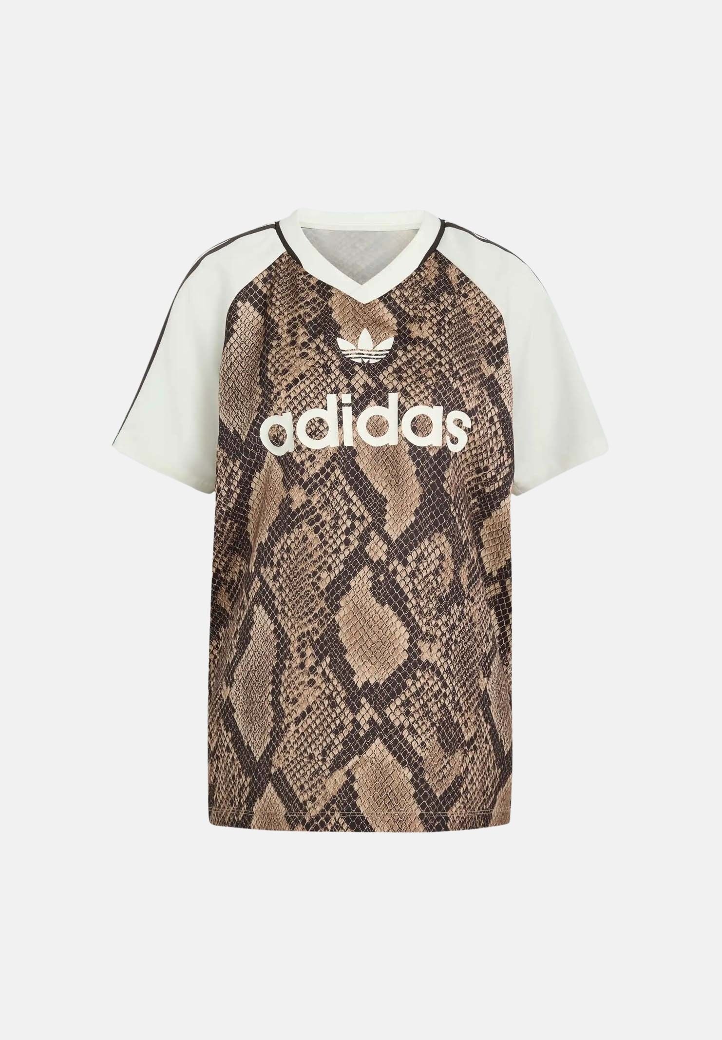 ADIDAS ORIGINALS T-shirt beige marrone da donna con motivo animalier KX1897 . ADIDAS ORIGINALS 