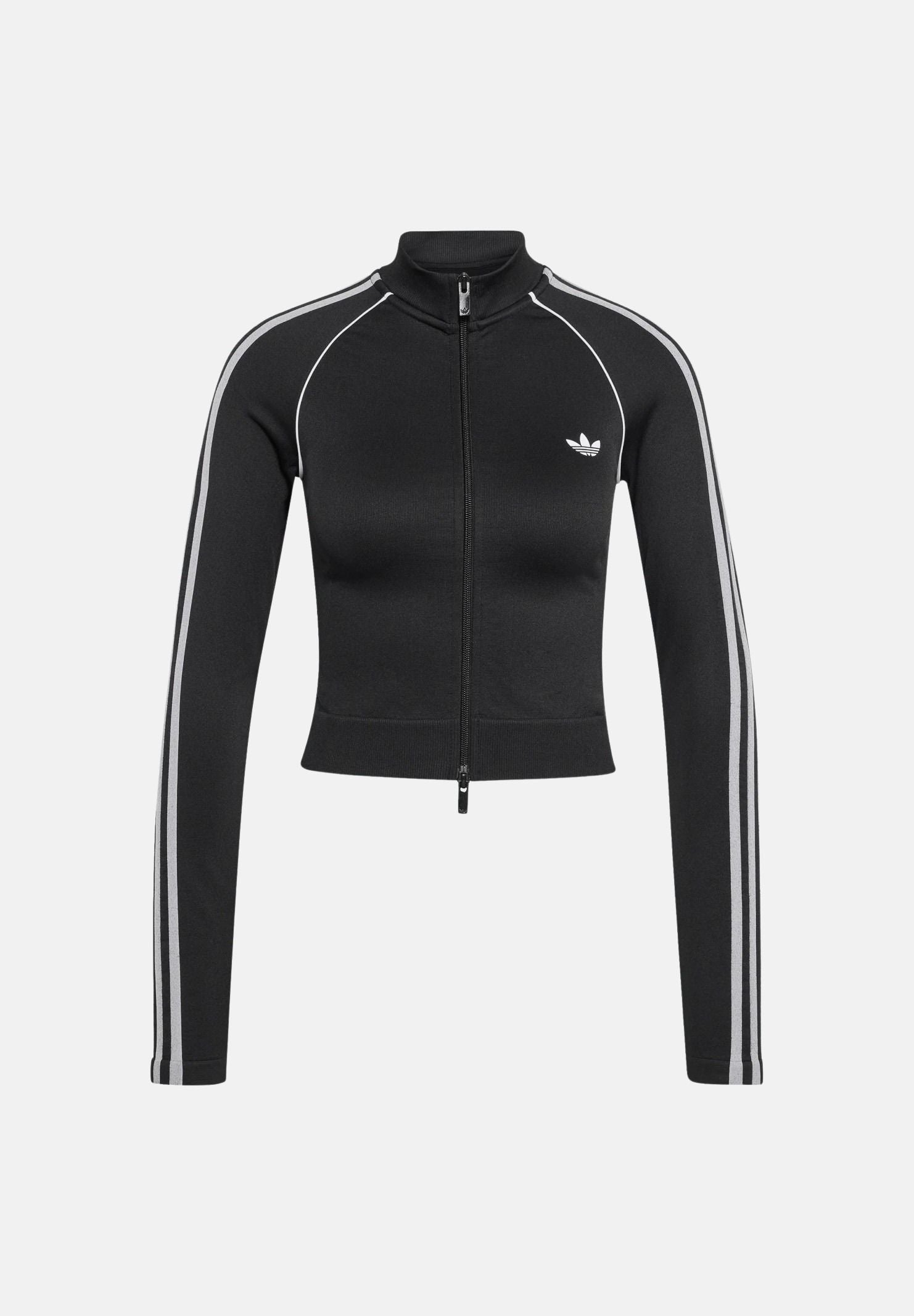ADIDAS ORIGINALS Felpa ESSENTIALS 3-STRIPES nera da donna con struttura senza cuciture KX8420 . ADIDAS ORIGINALS 