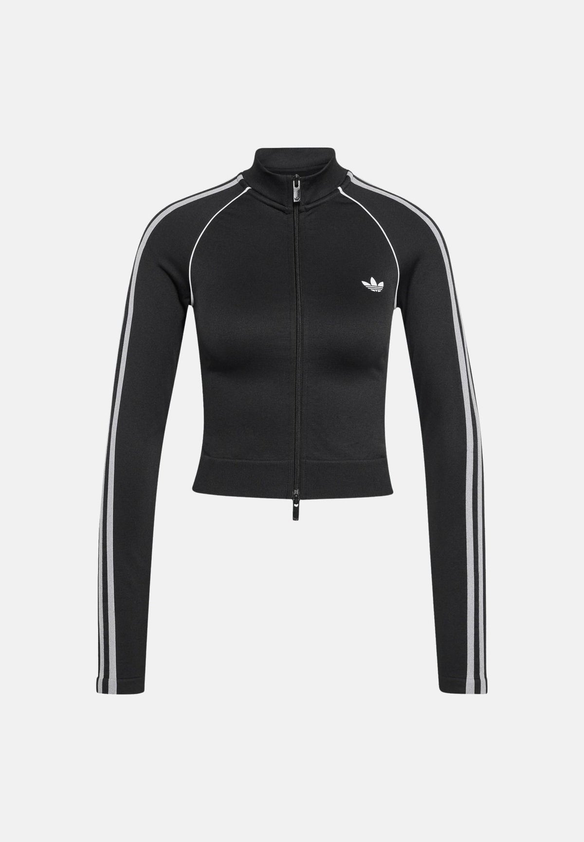 ADIDAS ORIGINALS Felpa con zip ESSENTIALS 3-STRIPES nera da donna con struttura senza cuciture KX8420 . ADIDAS ORIGINALS 