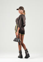 ADIDAS ORIGINALS Shorts SATIN  marrone da donna con finitura in raso lucido, bordi a contrasto KY0815 . ADIDAS ORIGINALS 