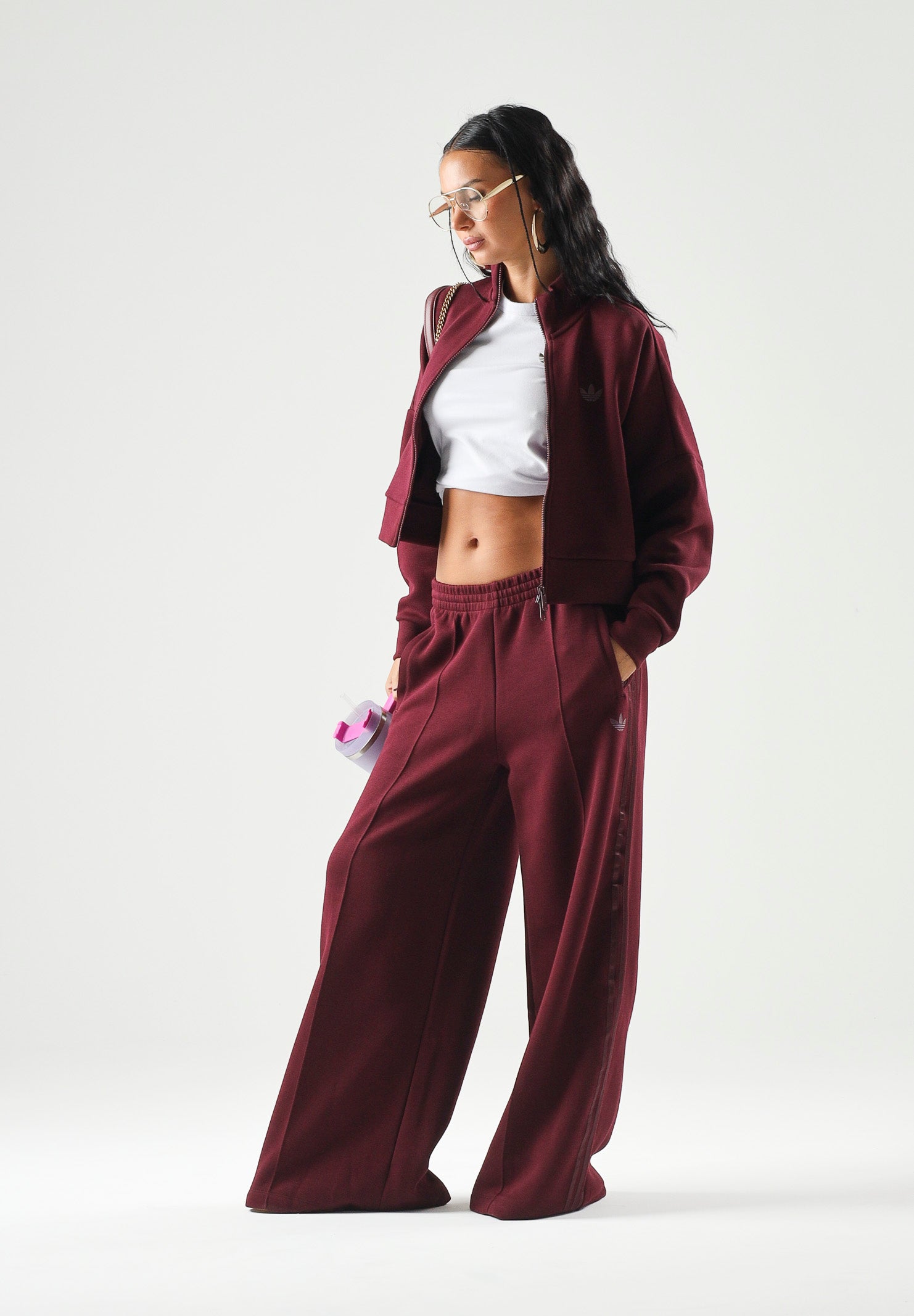 ADIDAS ORIGINALS Felpa SPACER TRACKTOP Maroon Bordeaux da donna con zip frontale KY0859 . ADIDAS ORIGINALS 
