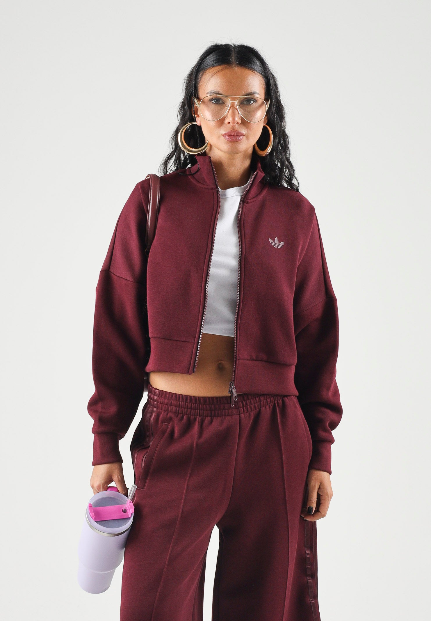 ADIDAS ORIGINALS Felpa SPACER TRACKTOP Maroon Bordeaux da donna con zip frontale KY0859 . ADIDAS ORIGINALS 
