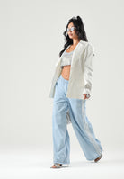 ADIDAS ORIGINALS Pantalone SUMMER GLOW light-denim, azzurro chiaro, da donna, con iconiche 3-Stripes a contrasto KY8111 . ADIDAS ORIGINALS 