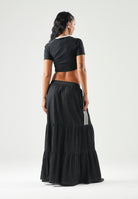 ADIDAS ORIGINALS Gonna SUMMER GLOW denim nero da donna con iconiche 3-Stripes a contrasto KY8114 . ADIDAS ORIGINALS 
