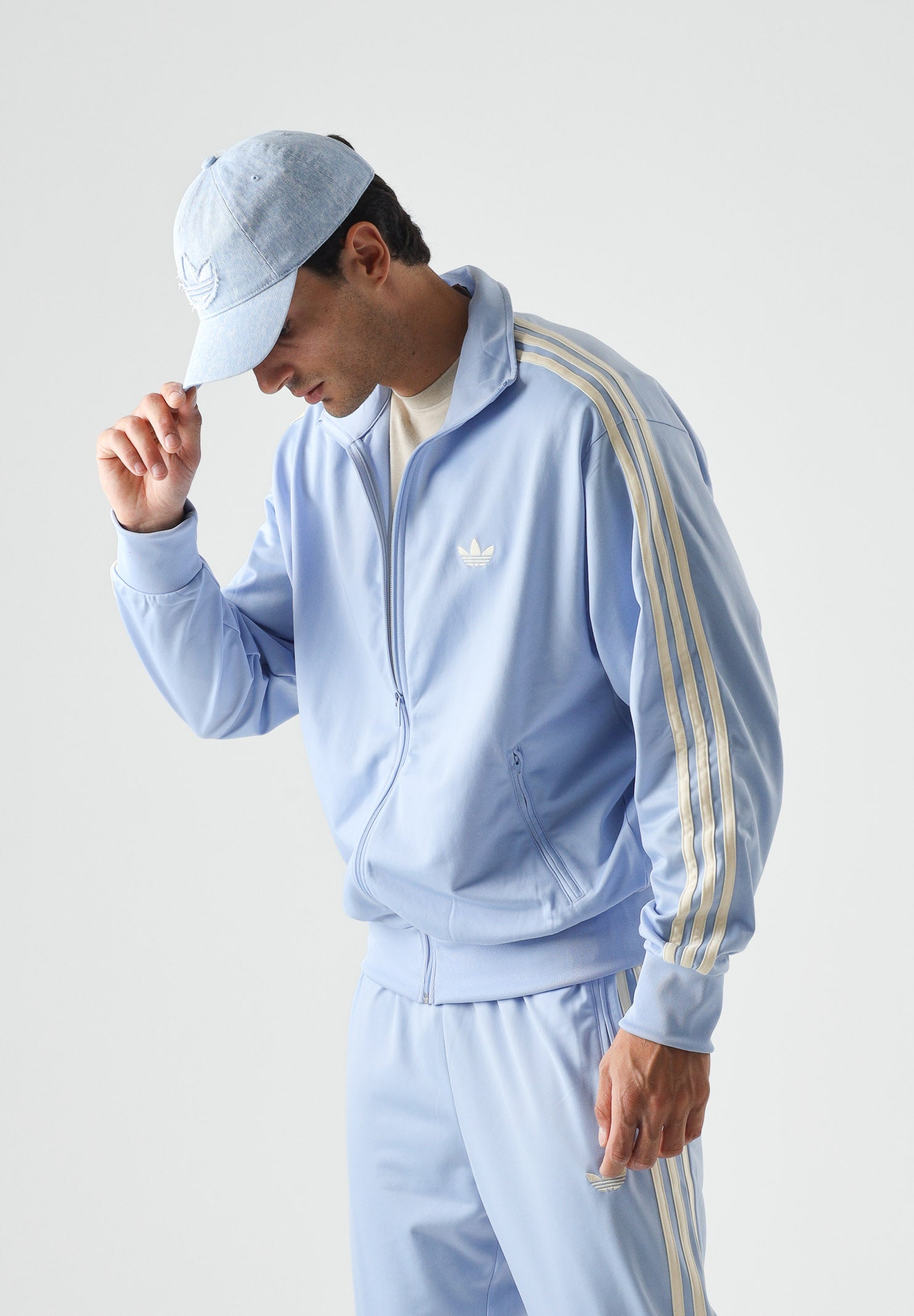 ADIDAS ORIGINALS  felpa con zip Blue Dawn / Warm Vanilla azzurro chiaro e panna uomo. KZ1182 . ADIDAS ORIGINALS 