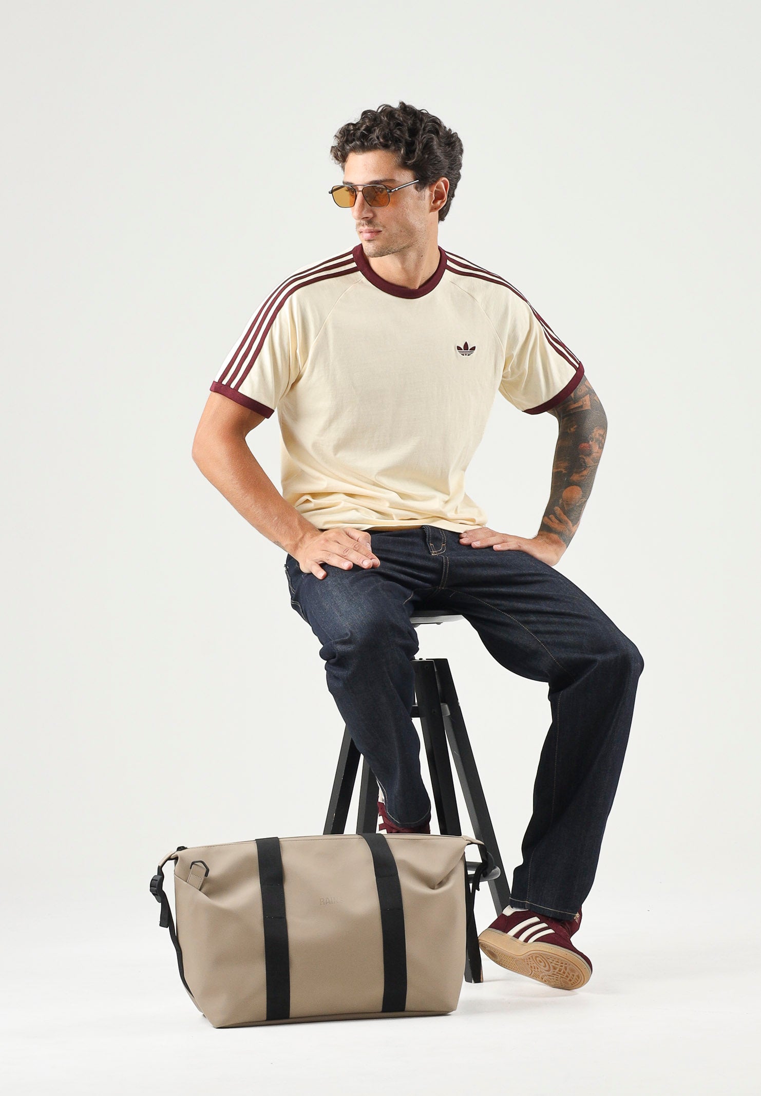 ADIDAS ORIGINALS T-shirt Adicolor Classics 3-Stripes Tee WARPVAN/MARO panna e bordeaux uomo. KZ1201 . ADIDAS ORIGINALS 