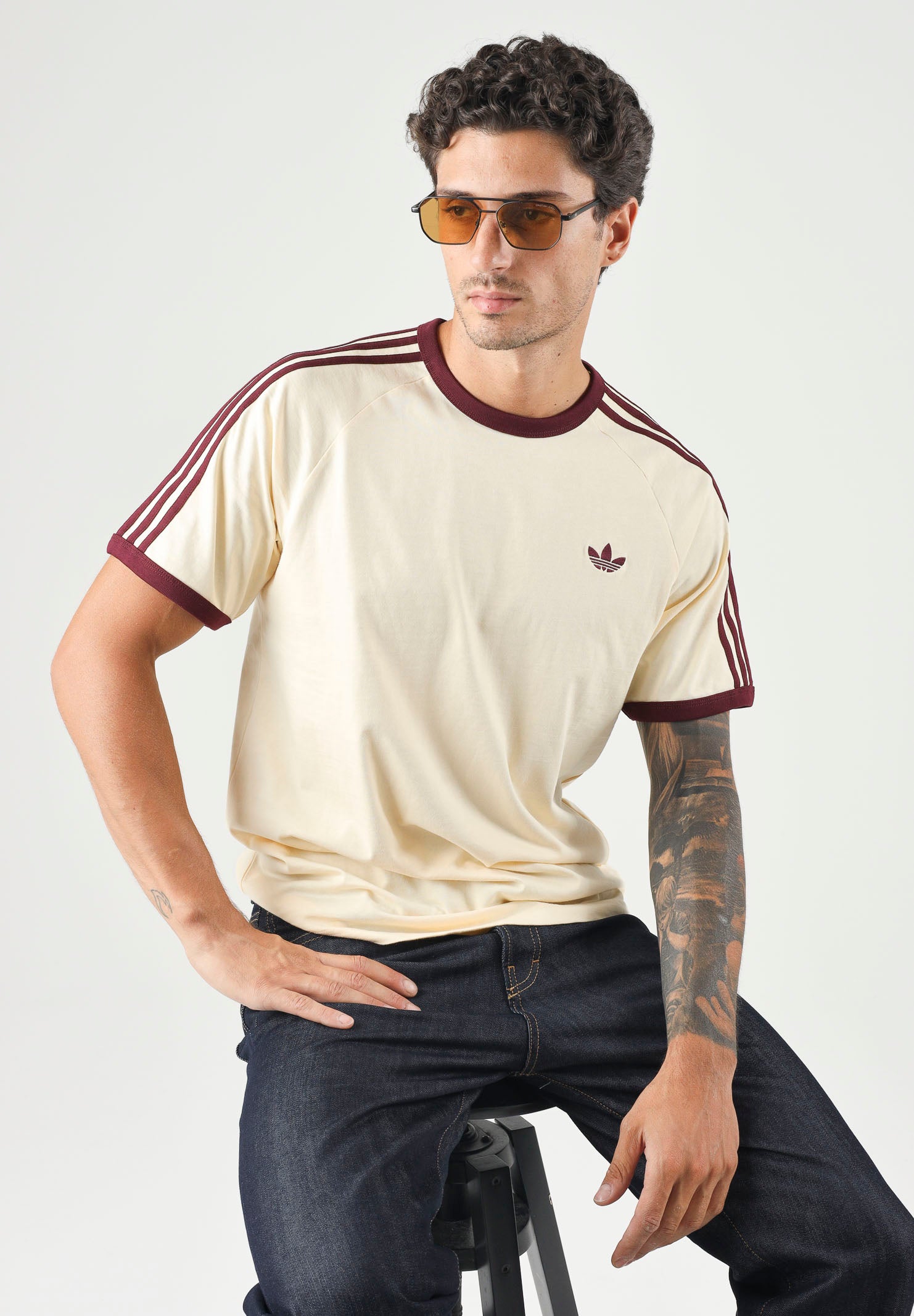 ADIDAS ORIGINALS T-shirt Adicolor Classics 3-Stripes Tee WARPVAN/MARO panna e bordeaux uomo. KZ1201 . ADIDAS ORIGINALS 