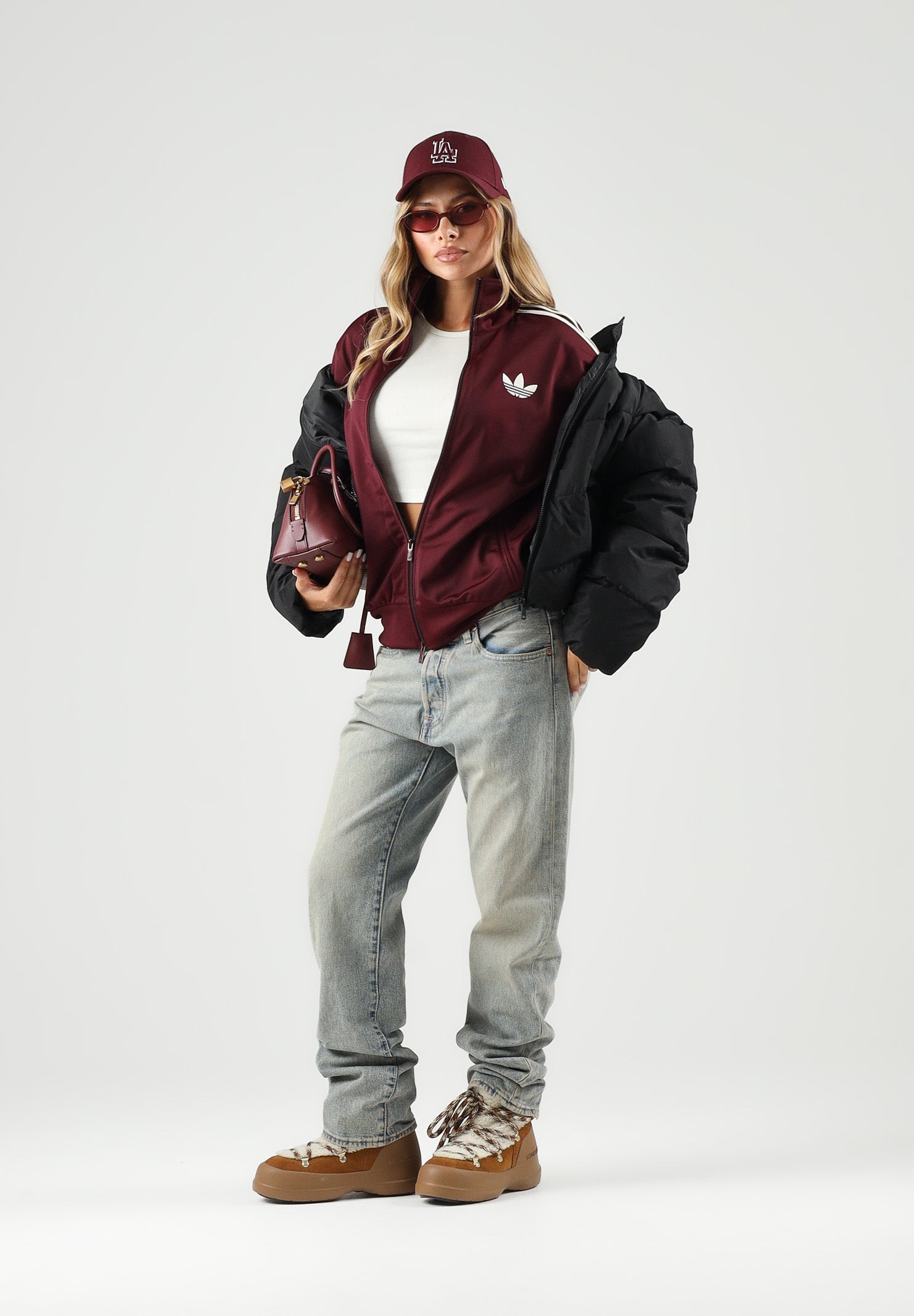 ADIDAS ORIGINALS Felpa con zip  FIREBIRD TRACK TOP maroon bordeaux da donna con logo iconico LC6500 . ADIDAS ORIGINALS 