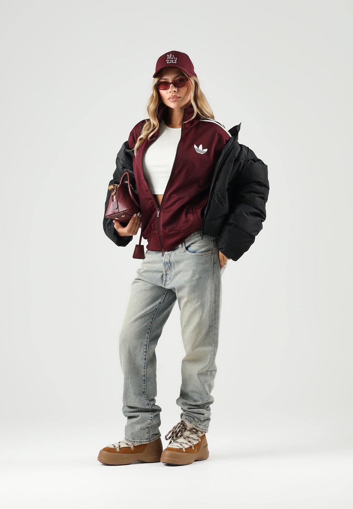 ADIDAS ORIGINALS Felpa con zip  FIREBIRD TRACK TOP maroon bordeaux da donna con logo iconico LC6500 . ADIDAS ORIGINALS 