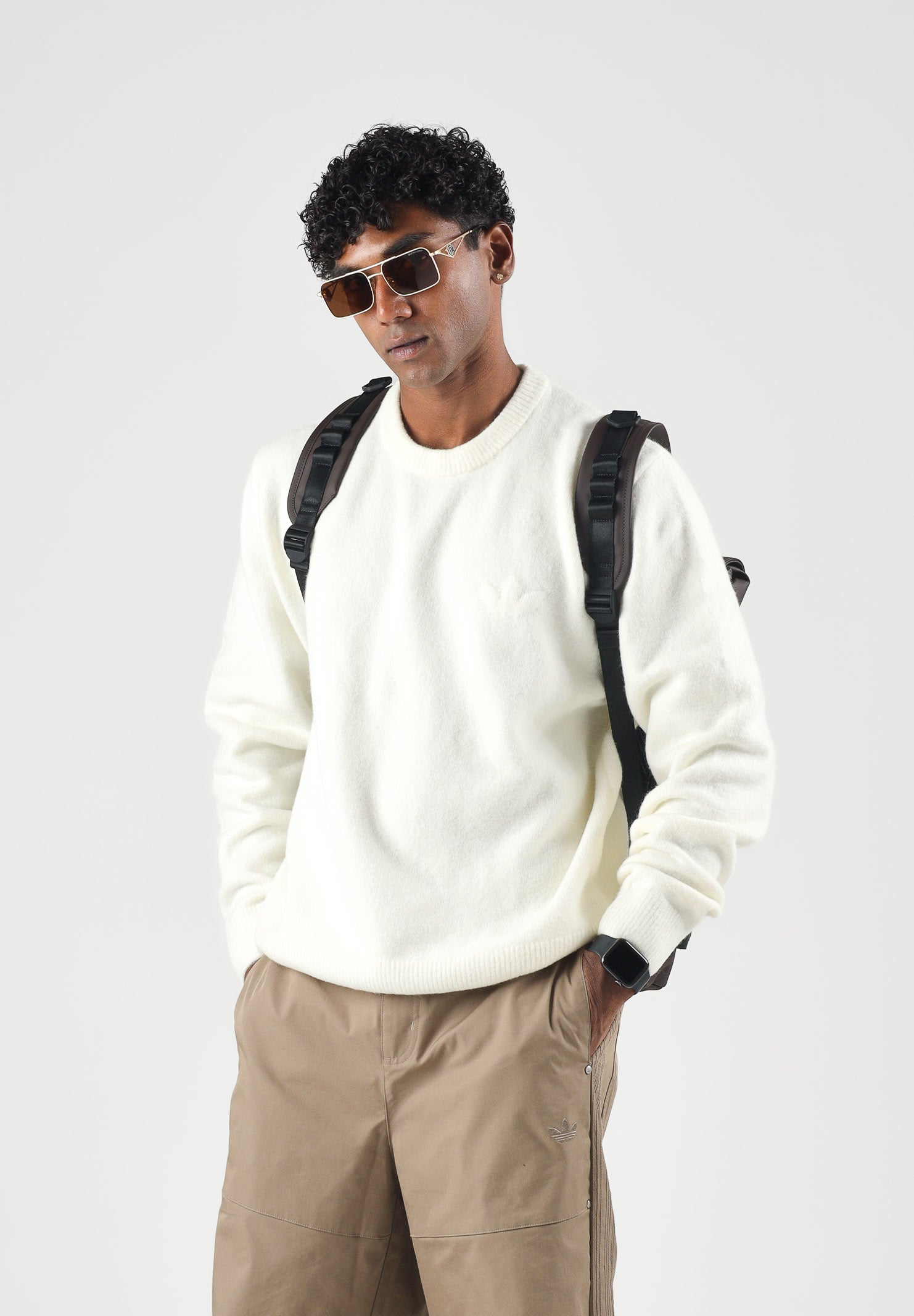 ADIDAS ORIGINALS Maglione TREFOIL ESSENTIALS FULLY KNIT crema per uomo e donna LC7652 . ADIDAS ORIGINALS 